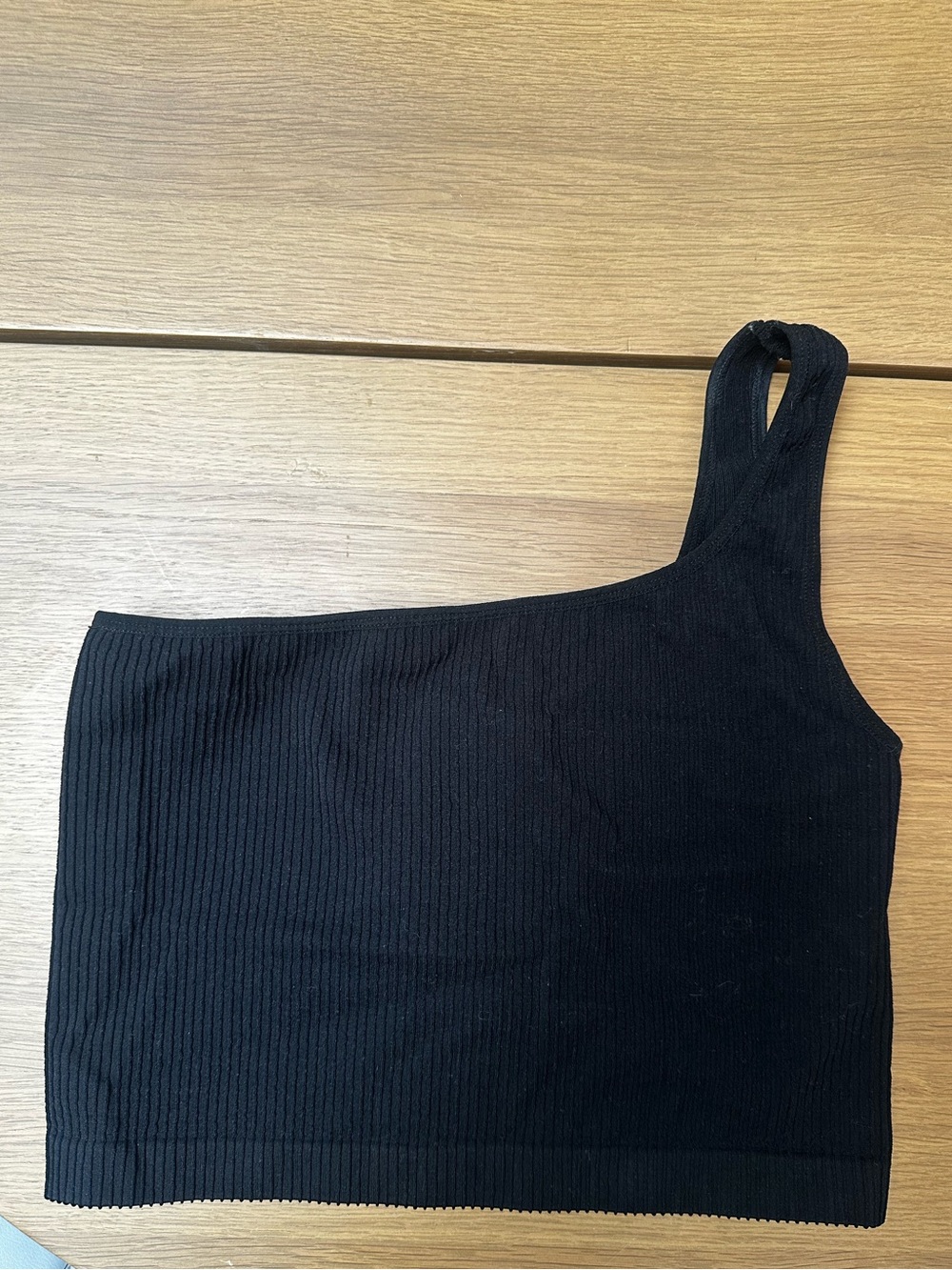 One shoulder Black Ribbed Top